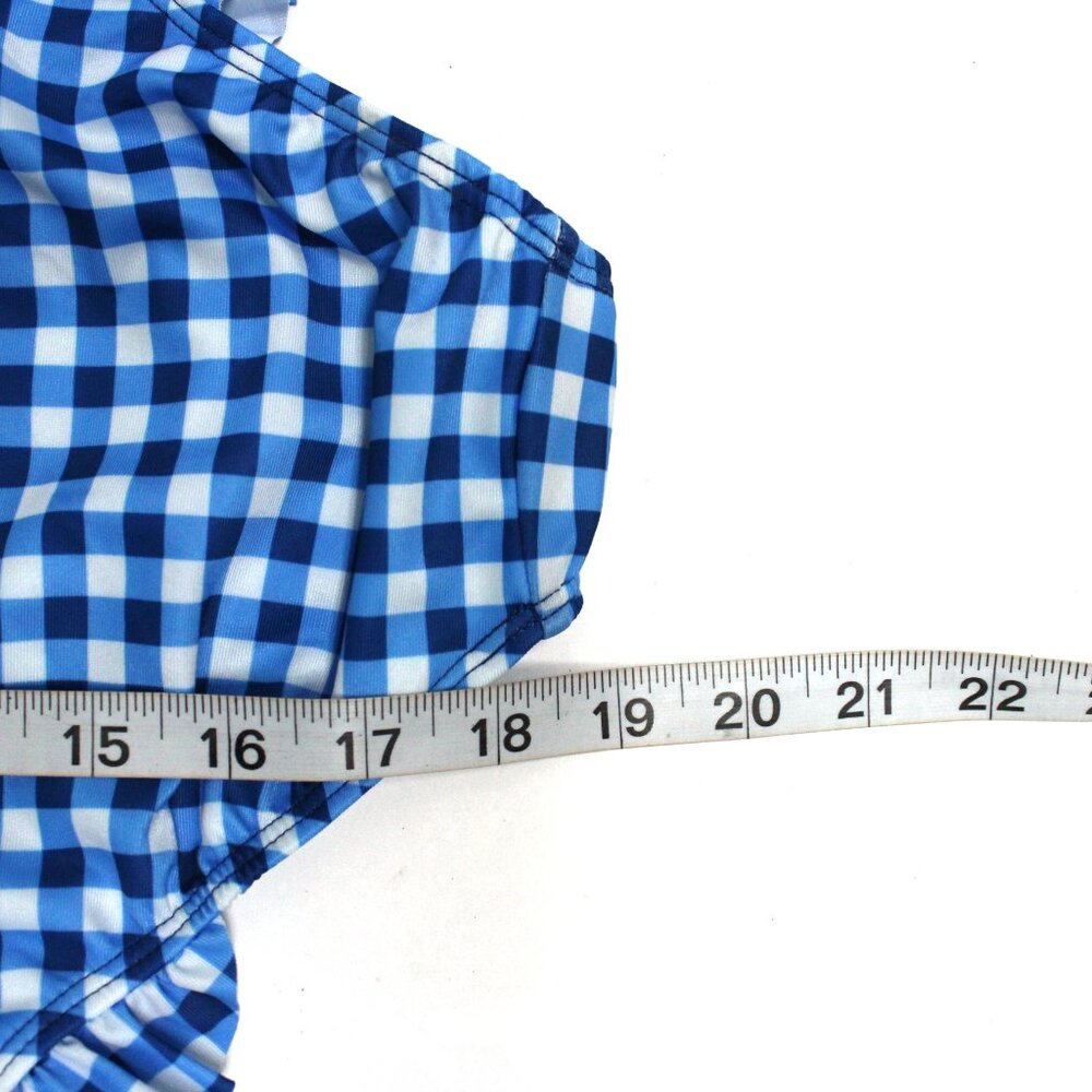 Wonder Nation Girl's 5T One Piece Checkered Blue & White Swim Suit - Ruffle Legs - Picture 10 of 10